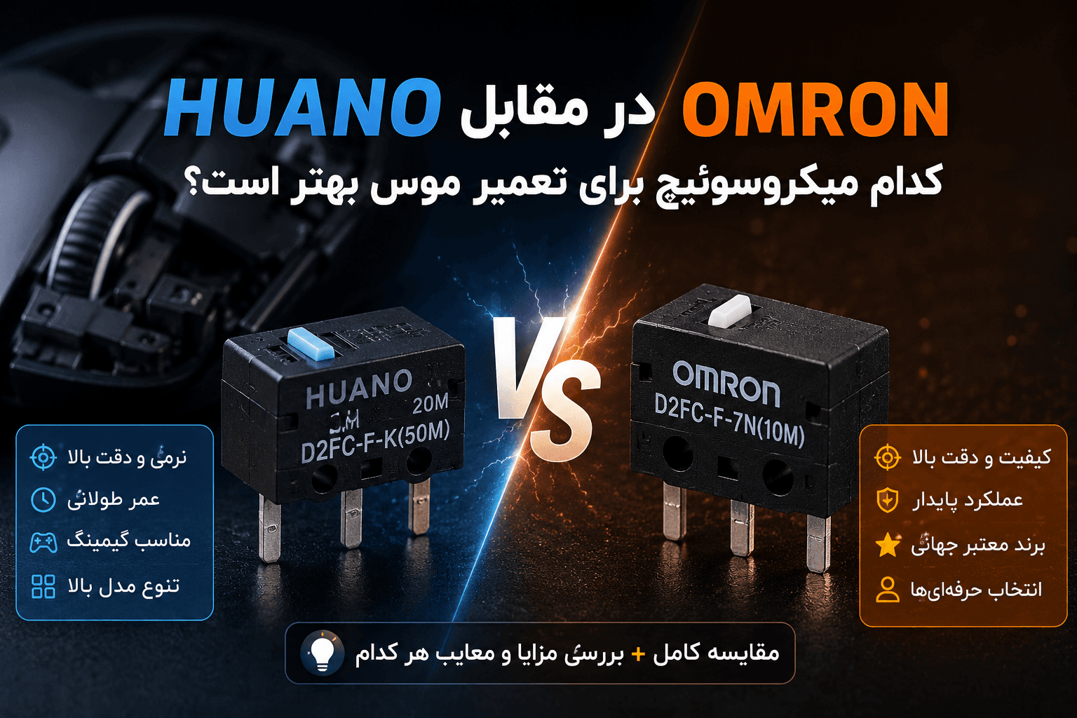 Huano در مقابل Omron | کدام میکروسوئیچ برای تعمیر موس بهتر است؟